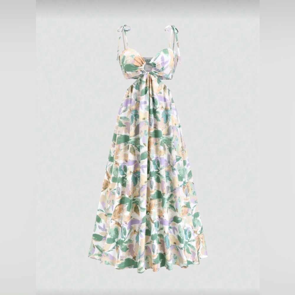Elegant Green and Purple Midi Dress